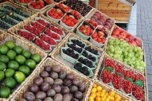 fruit in baskets on the market