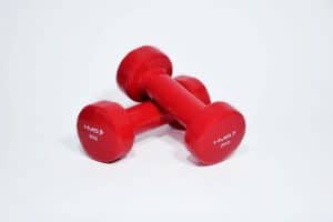 red dumbbells