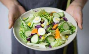 Healthy vegetable salad with eggs