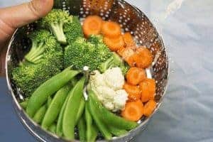 vegetables in a colander