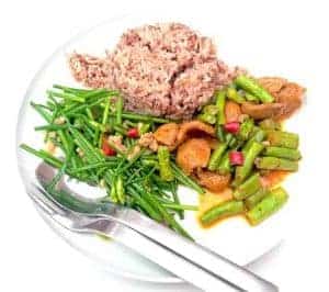 Healthy, dietetic dish with brown rice and vegetables