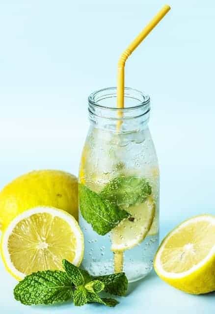 A bottle of lemon and mint water