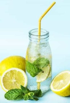 A bottle of lemon and mint water