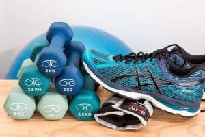 Dumbbells and a sports shoe