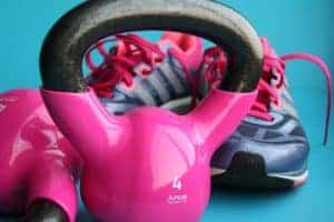 dumbbells and gym shoes