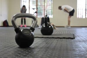 Dumbbells on the gym floor