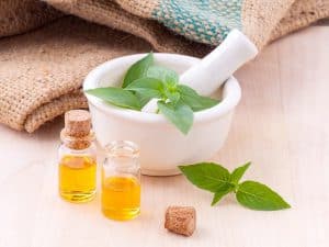 Mortar herbs and plant oils