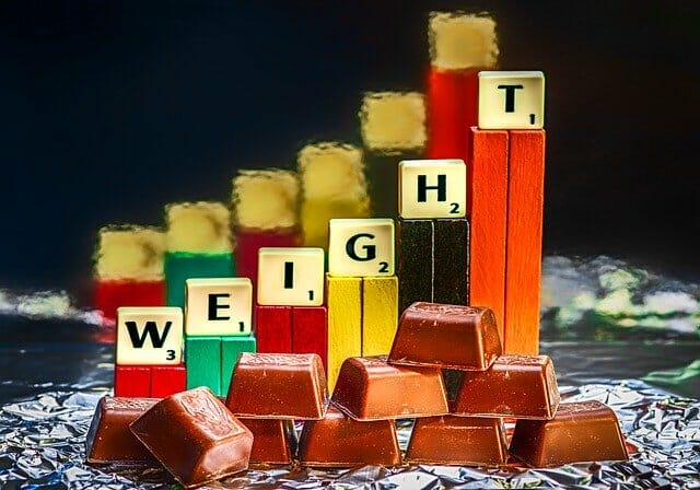 Chocolate bars and bars showing weight gain