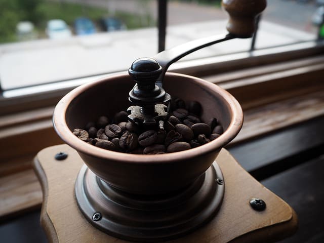 Coffee beans in the grinder