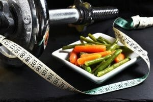 Dumbbells, measure, vegetables, slimming