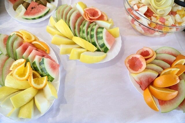 Sliced fruit on salads