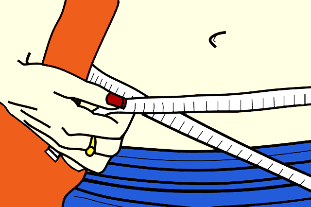 drawing of a slim woman measuring her waist with a centimeter