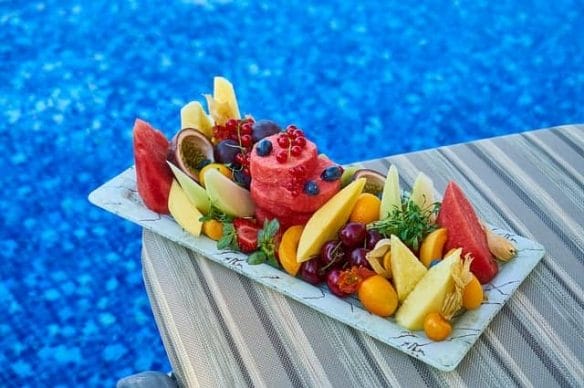 Sliced fruits on a tray