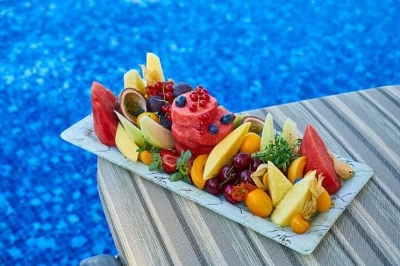 Sliced fruits on a tray