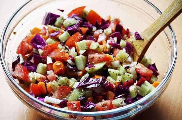  chopped vegetables in a salad bowl