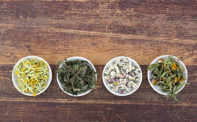  4 bowls with different herbs