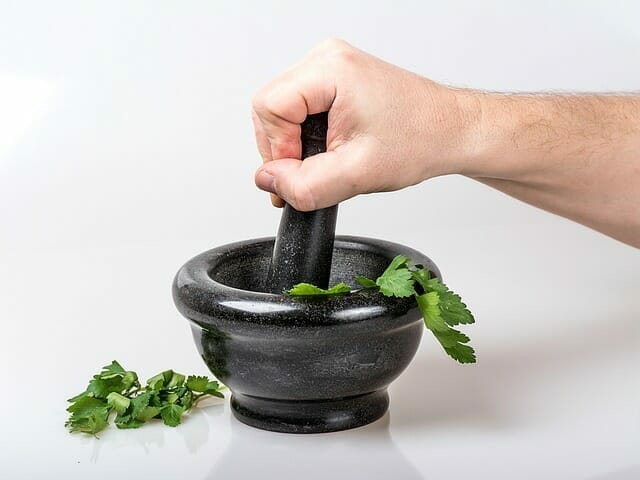  herbs in a mortar