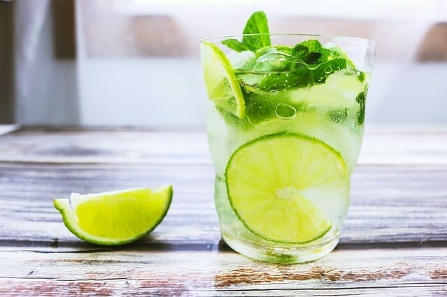 Water with lemon in a glass