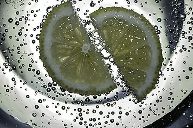  Lemon slices in sparkling water