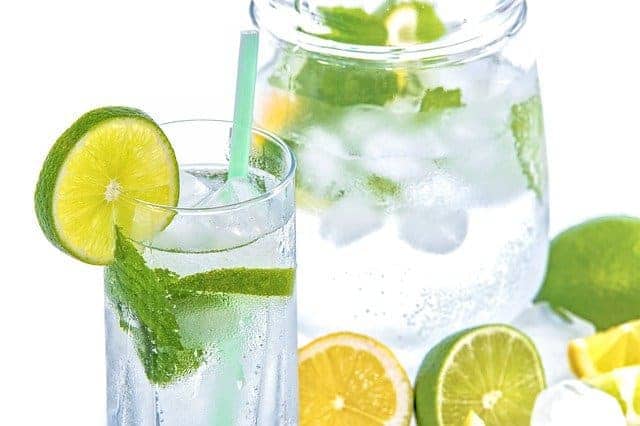 Water with lemon, lime and ice