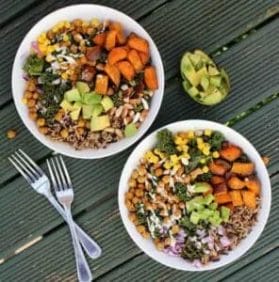 Vegetable salads on plates