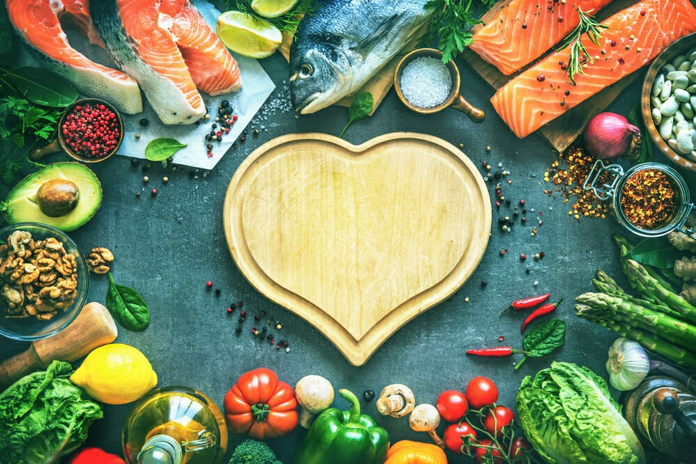  Heart-shaped cutting board, all around healthy foods