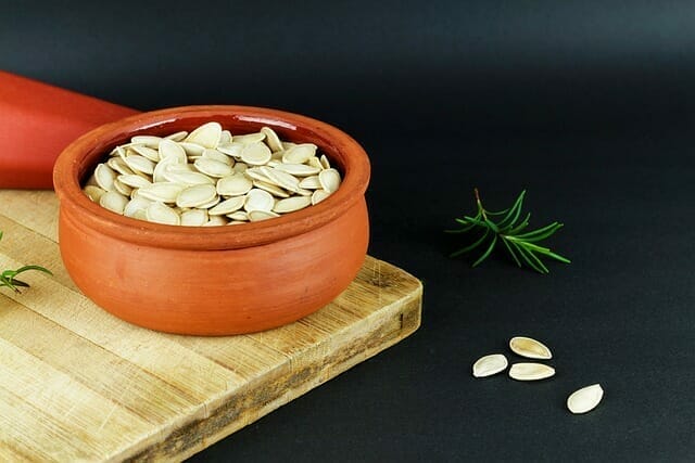 Pumpkin seeds in a salad bowl
